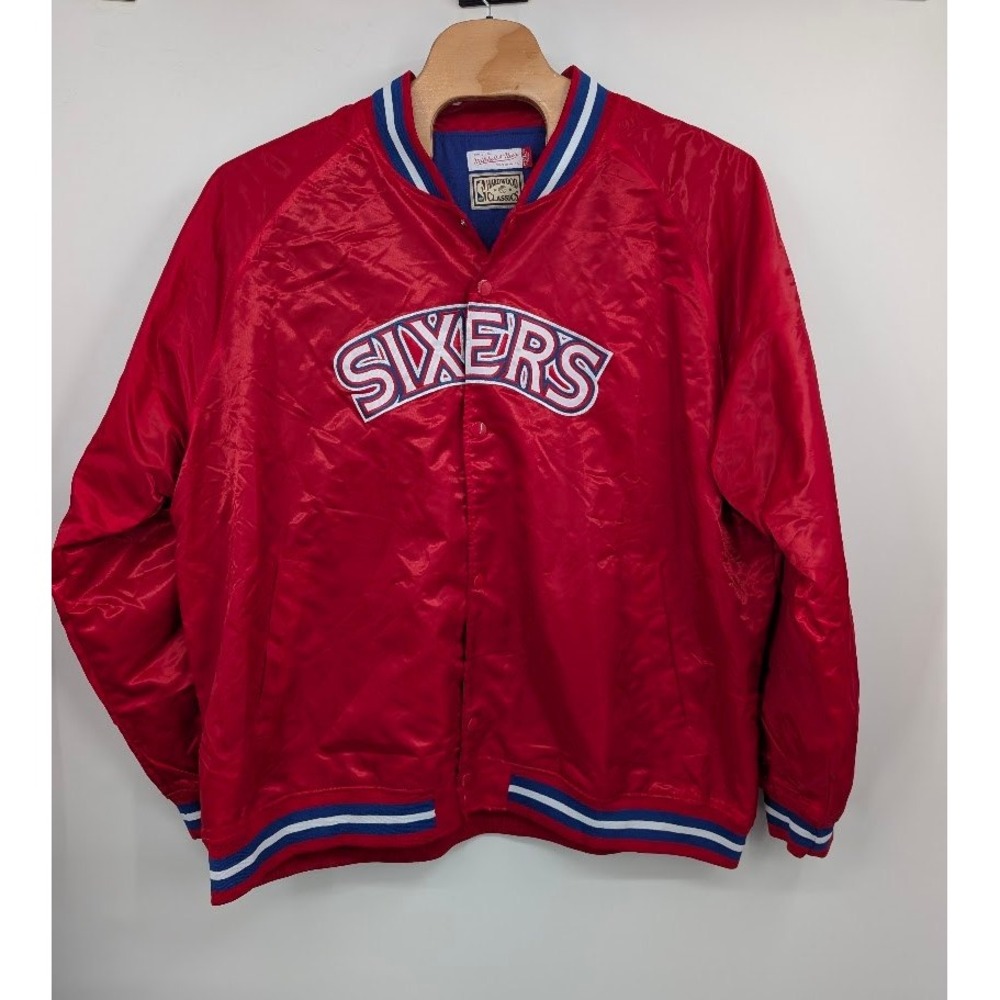 Mitchell & Ness 76ers Satin Jacket Men's 5XL Big & Tall Hardwood Classics Red